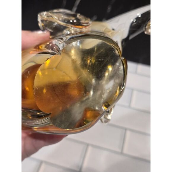 Art Glass Elephant Sculpture/Paperweight Heavy Murano Style Clear & Amber GUC - Picture 8 of 13